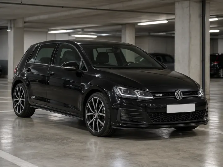 Black VW Golf in an underground car park